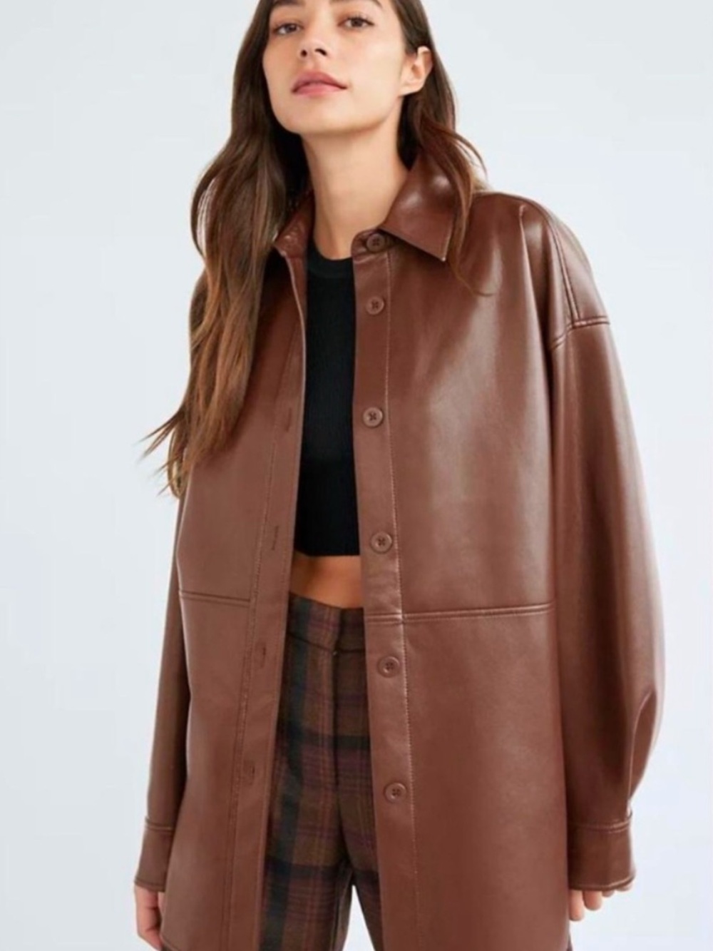 Aritzia Babaton Pelli Vegan Leather Shirt Jacket Brown Size
Small